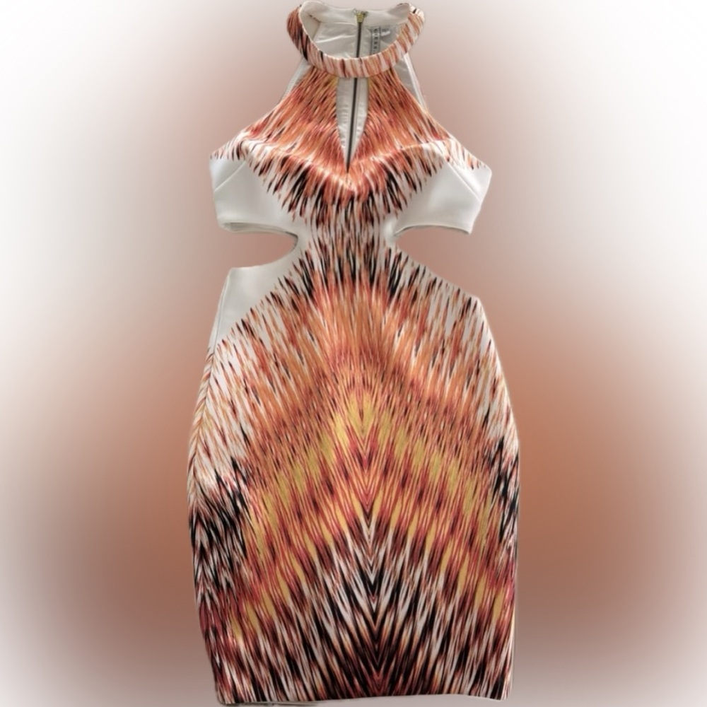Guess White Orange Abstract Pencil Womens Straight Dress Small